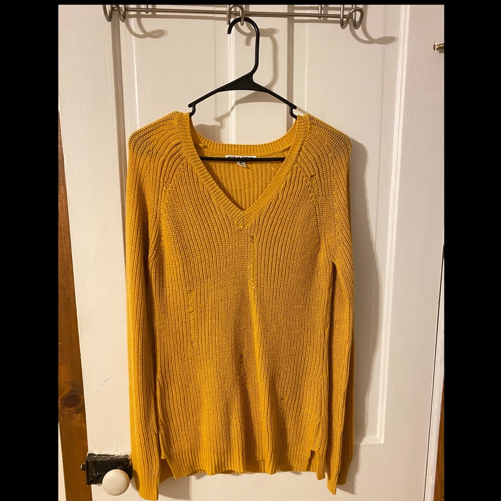 Moral fiber mustard yellow distressed sweater